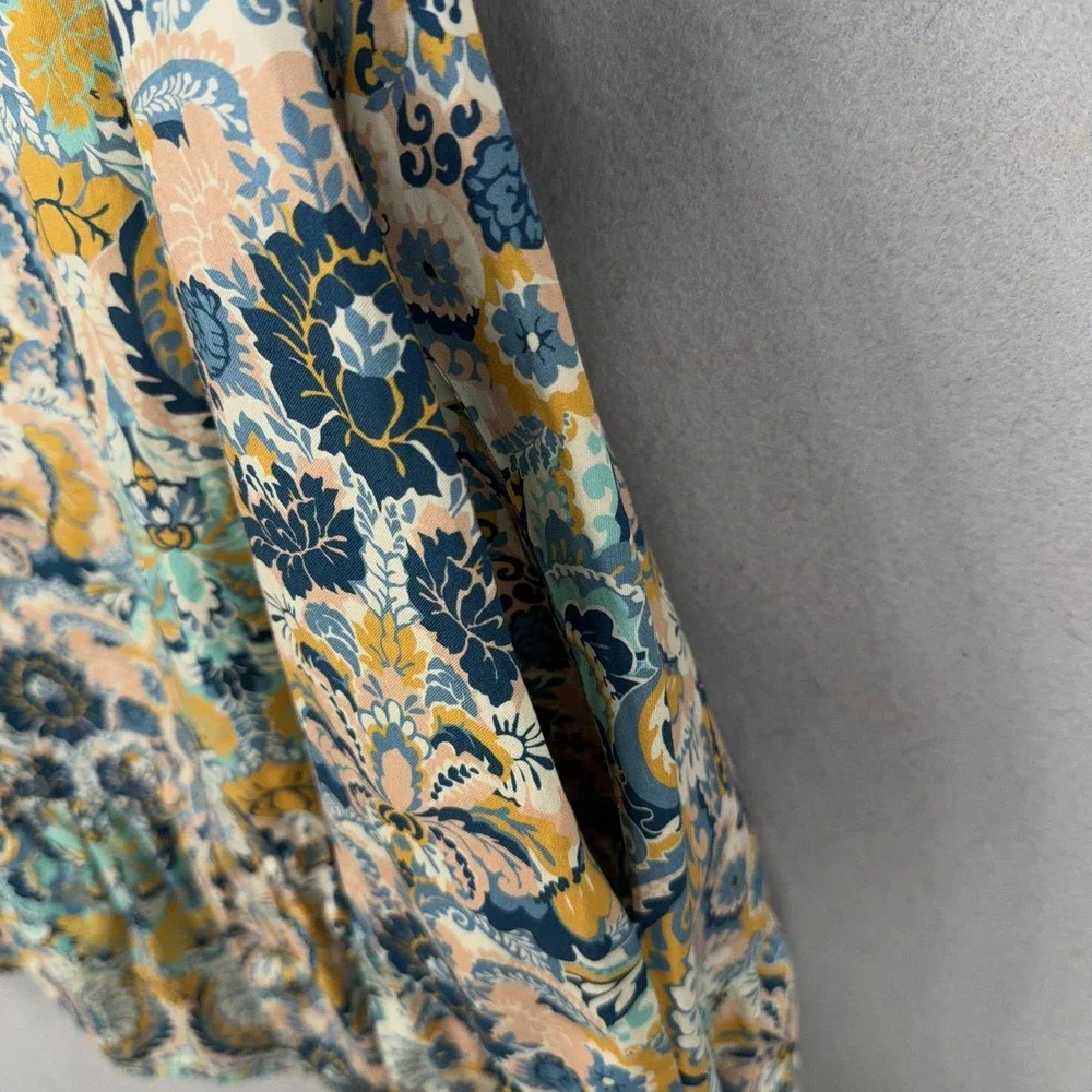 Tyler Boe Dress Womens Medium Blue Floral Boho Sleeveless Shift Ruffle Hem - Picture 8 of 11
